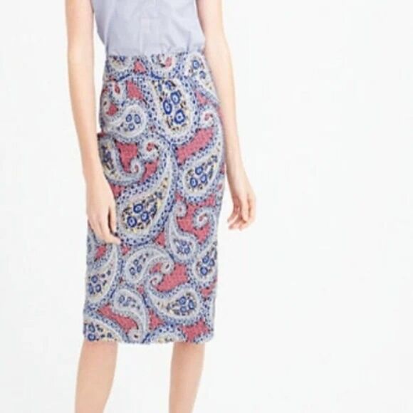 J Crew - No. 2 Pencil Skirt In Paisley Print Multicolor - size 00/XS - Picture 1 of 9